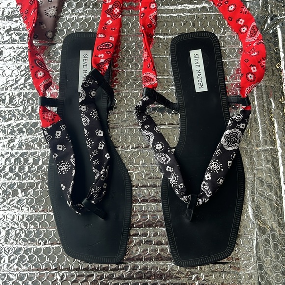 Steve Madden Women's Bandana Sandals - Red, Black, and Pink - Picture 3 of 9